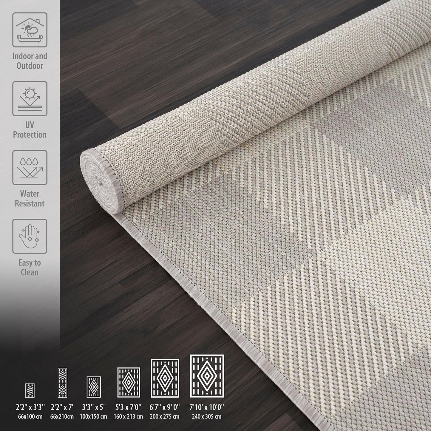 CAMILSON Outdoor Rug - Modern Area Rugs for Indoor and Outdoor Patios, Kitchen and Hallway mats - Easy Cleaning Non Shedding Washable Outside Carpet (5x7, Buffalo - Grey/White)