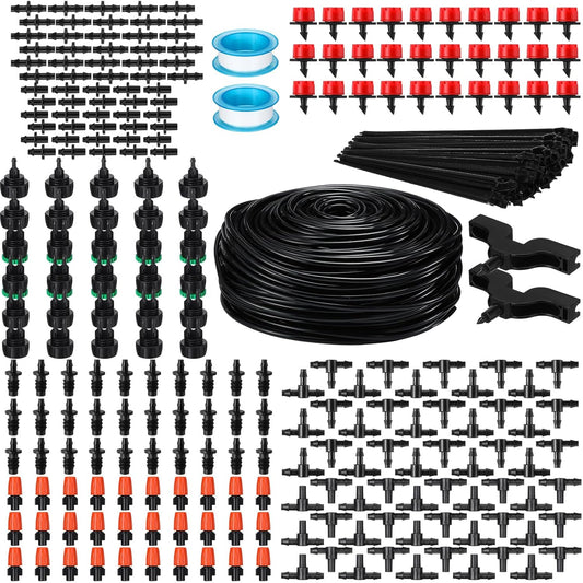 Sasylvia 656 Ft Drip Irrigation Kit 1/4'' Irrigation System Tubing Distribution Hose Greenhouse Garden Watering Misting Drip Kit Automatic Irrigation Equipment for Yard Lawn Patio