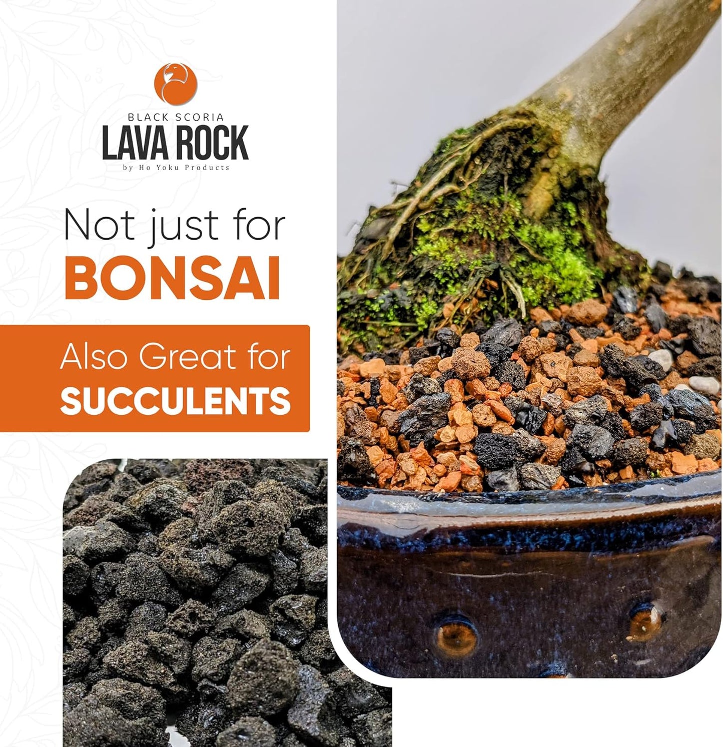 Ho Yoku Black Lava Rock - Premium Soil Additive for Bonsai Plants, Succulents, Cacti, Houseplants - Decorative and Water Retaining Uses - Can Mix with Other Soil Aggregates - 2.25 Quarts
