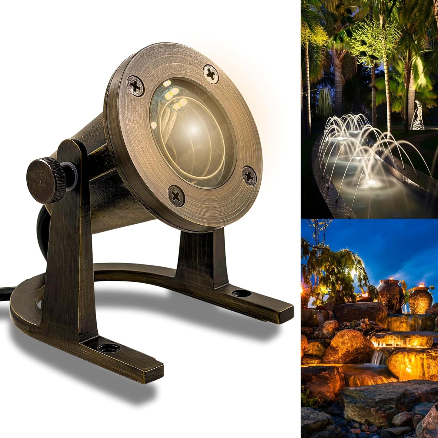 Underwater Light 172 - Solid Brass Underwater Pond Lights LED Submersible Waterfall Pool Pond Fountain Lighting Long Lasting IP 68 Waterproof Lighting with Connectors (No Bulb)