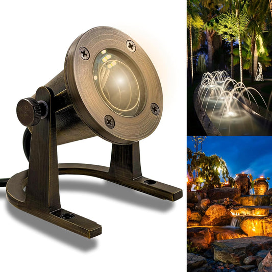 Underwater Light 172 - Solid Brass Underwater Pond Lights LED Submersible Waterfall Pool Pond Fountain Lighting Long Lasting IP 68 Waterproof Lighting with Connectors (No Bulb)