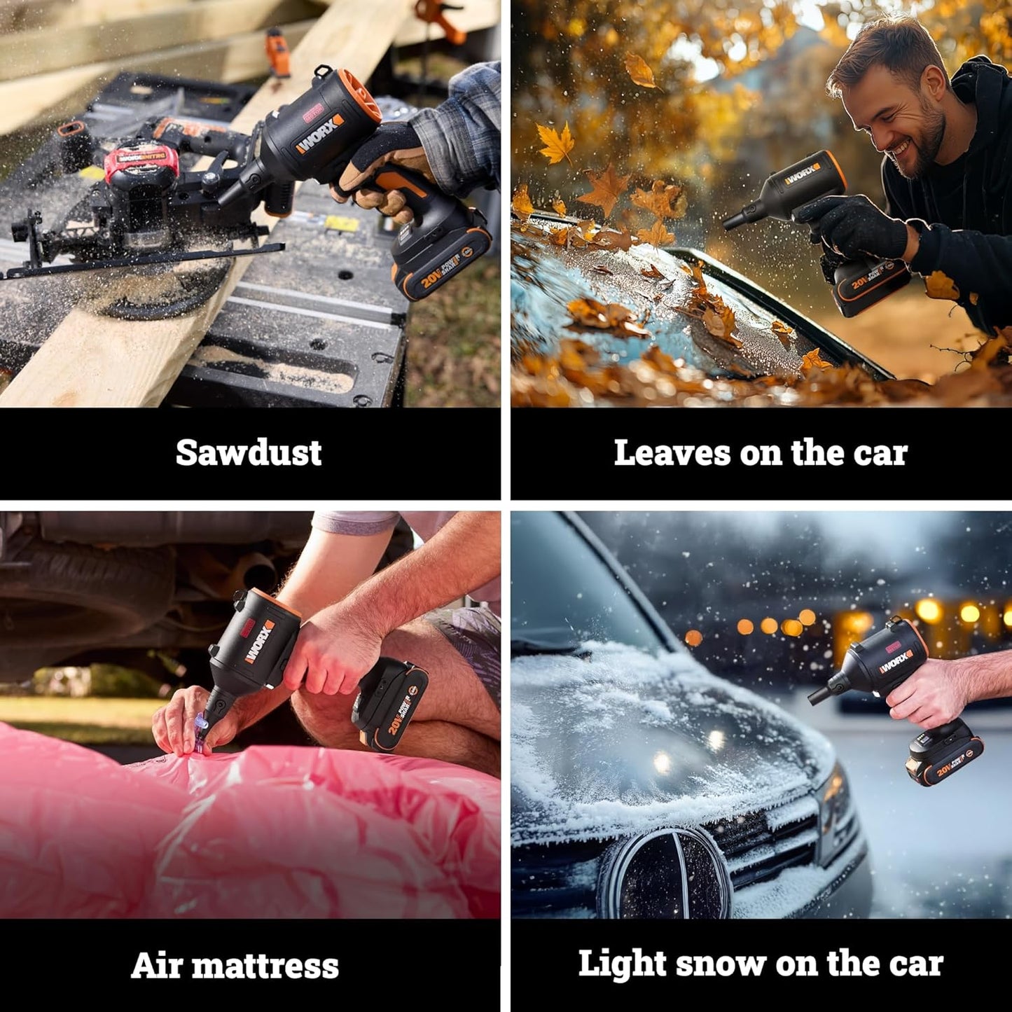 WORX Cordless Blower/Inflator, 20V 39 CFM 470 MPH Brushless High Speed Portable Dust Cleaner for Workshop, Lawn, Yard, Home, Lightweight Handheld Blower, Battery and Charger Included,WX099L PowerShare