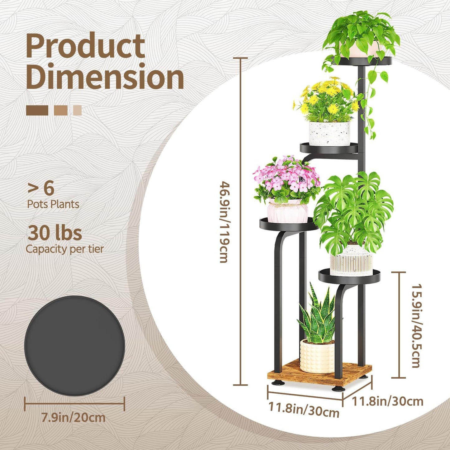 LASZOLA Black 5 Tiered Tall Plant Stand Indoor with Heavy Duty Metal Tray, Large Multi Level Vertical Planter Rack for Narrow Corner, Sturdy Rustic Tall Orchid Flower Shelving Holder for House Decor