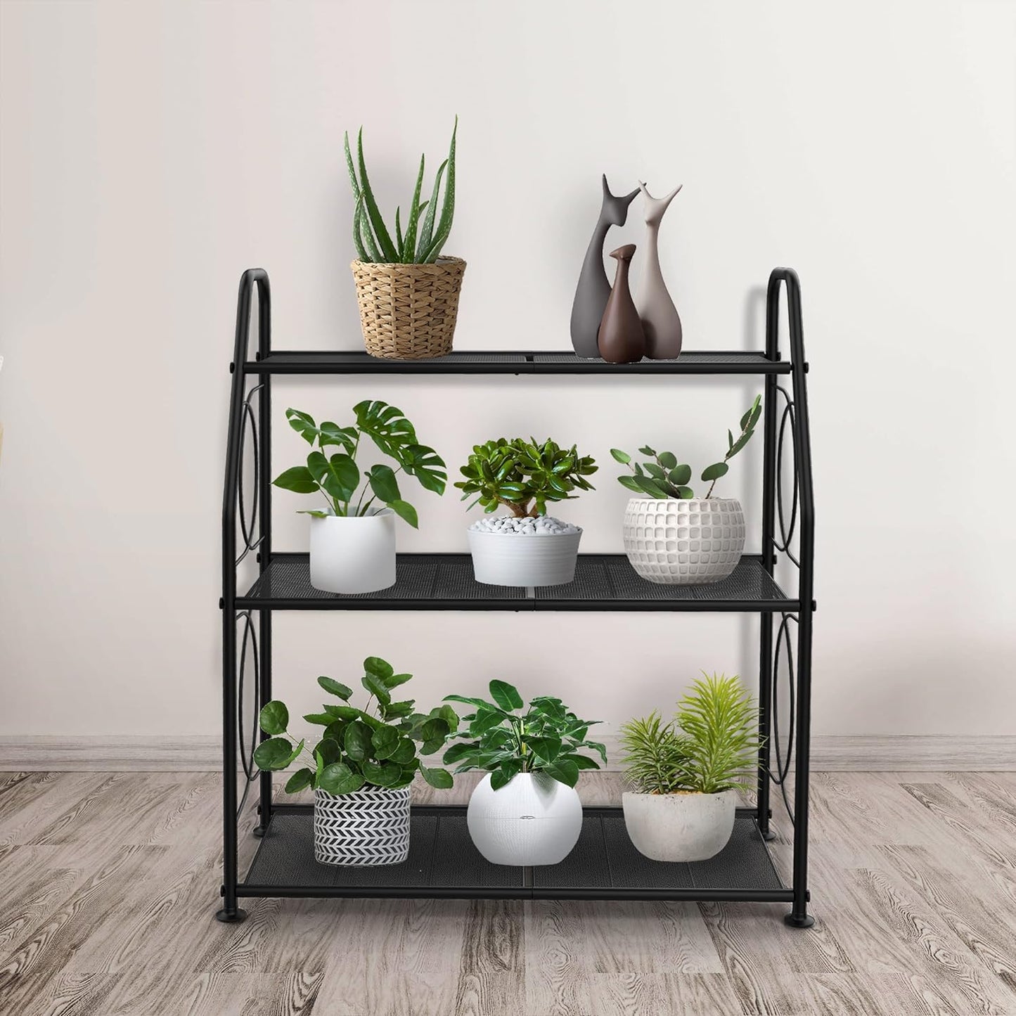 Plant Stand, 3 Tier Plant Shelf for Indoor Outdoor, Heavy Duty Metal Outdoor Plant Stand Holder Rack for Living Room Balcony and Garden, Black