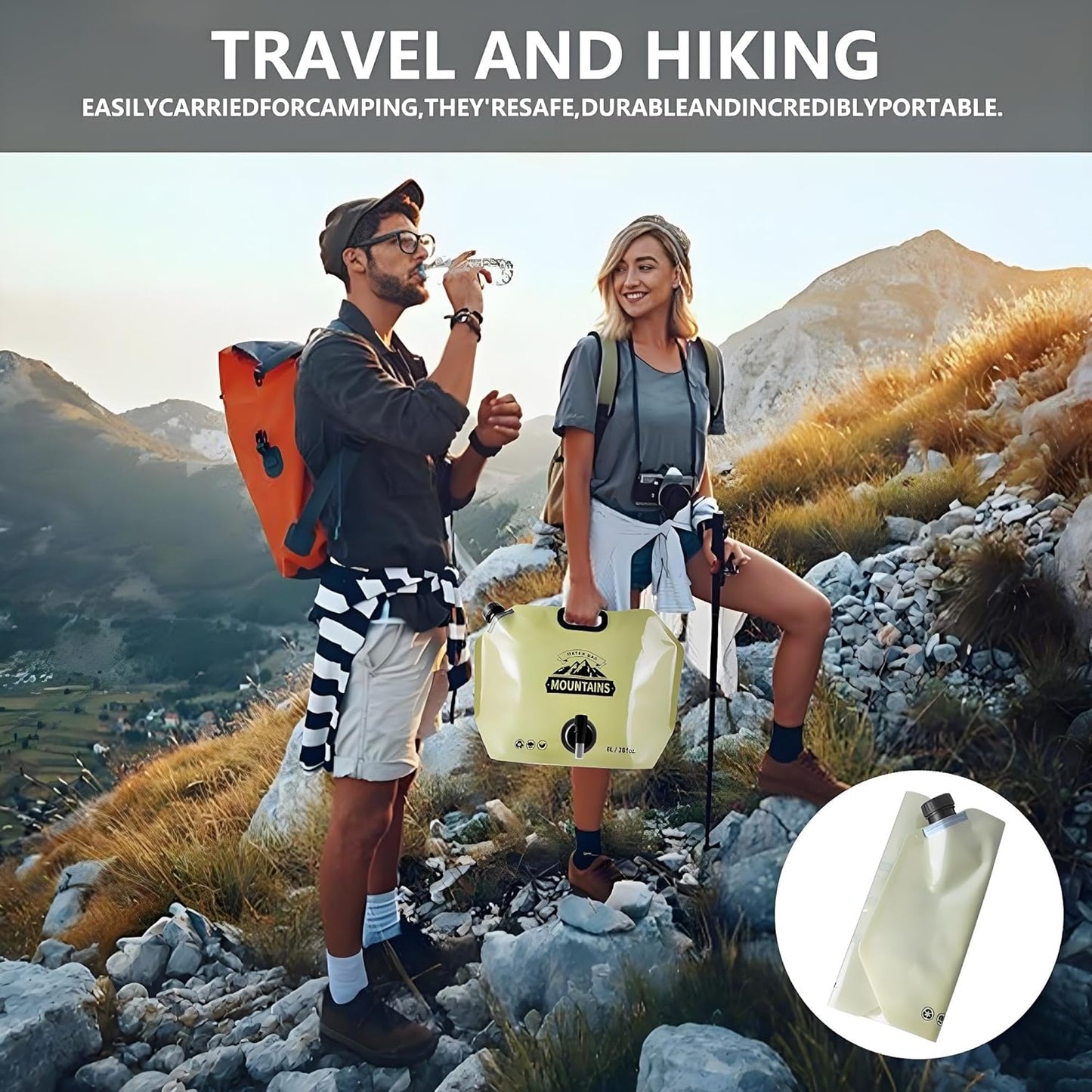 Collapsible 8L Water Storage Bag, BPA-Free Portable Folding Water Jug with Adjustable Faucet, Leakproof Emergency Water Bag for Camping, Hiking, Riding, Outdoor Sport (BEIGE, 4)