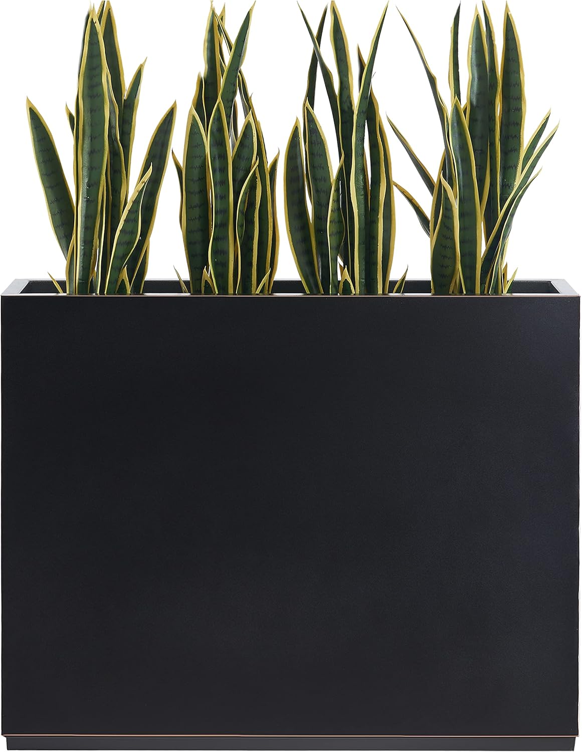 Metallic Heavy Outdoor Planter Box, Span Planter, Pure Black with Hand Brushed Gold Rim, Long and Tall Divider Planter, No Assembly and Seamless, 38”Lx10”Wx30”H 48.8 Pounds