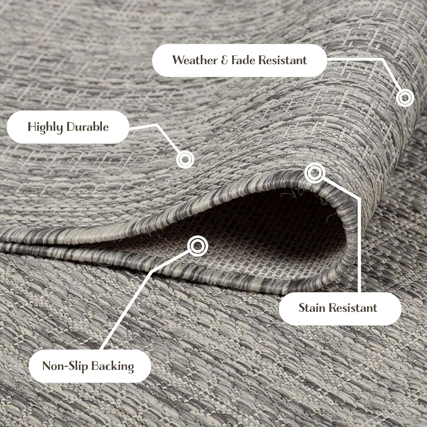 Adiva Rugs Outdoor Indoor Area Rug, Weather Resistant, Easy to Clean, Stain Resistant Floor Mat for Dining Room, Backyard, Deck, Patio (Silver Weiss, 2'6" x 7')