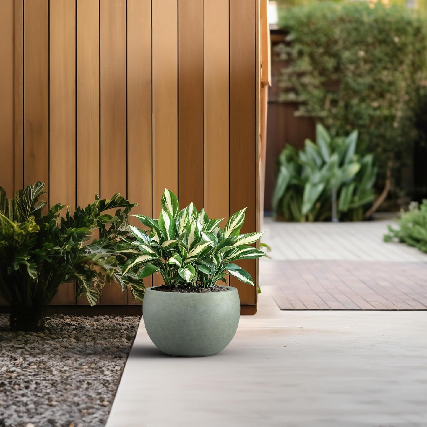 Kante 19.9" Dia Round Concrete Planter, Outdoor/Indoor Large Bowl Plant Pots with Drainage Hole and Rubber Plug for Garden Patio Balcony Home, Mint Green