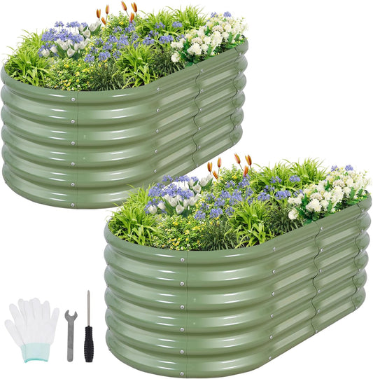 Galvanized Raised Garden Bed Outdoor- 2 Pcs Raised Beds for Gardening| Metal Planter Box, Steel Raised Garden Bed Kit with Gloves for Vegetables, Flower, Herbs (4x2x1.4FT, Green)