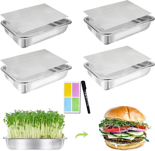 Stainless Steel Sprouts Growing Kit 4-Tier 12.4 inch Trays, Microgreens Growing Kit, Seed Sprouting Tray with Encrypted Mesh Sprouts for Beans Alfalfa Broccoli Wheat Grass