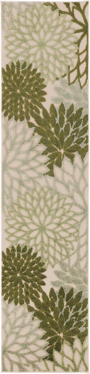 Nourison Home Aloha Indoor/Outdoor Ivory Green 2' x 6' Area Rug, Easy Cleaning, Non-Shedding, Bed Room, Living Room, Dining Room, Backyard, Patio, Deck (2x6)