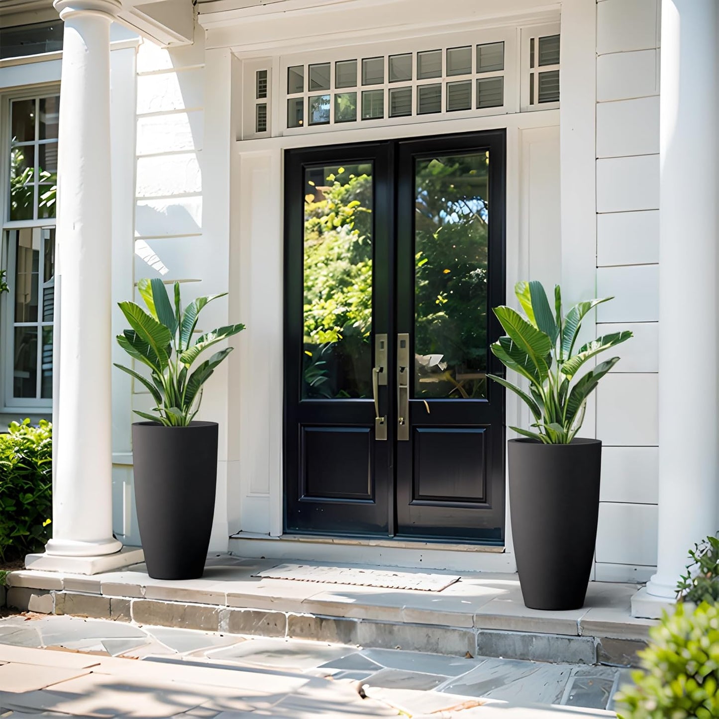 Kante 23.6" H Black Tall Planters (Set of 2), Large Outdoor Indoor Decorative Plant Pots with Drainage Hole and Rubber Plug, Modern Style for Home and Garden