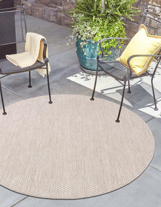 Unique Loom Outdoor Solid Collection Area Rug (10' Round Beige/Ivory)
