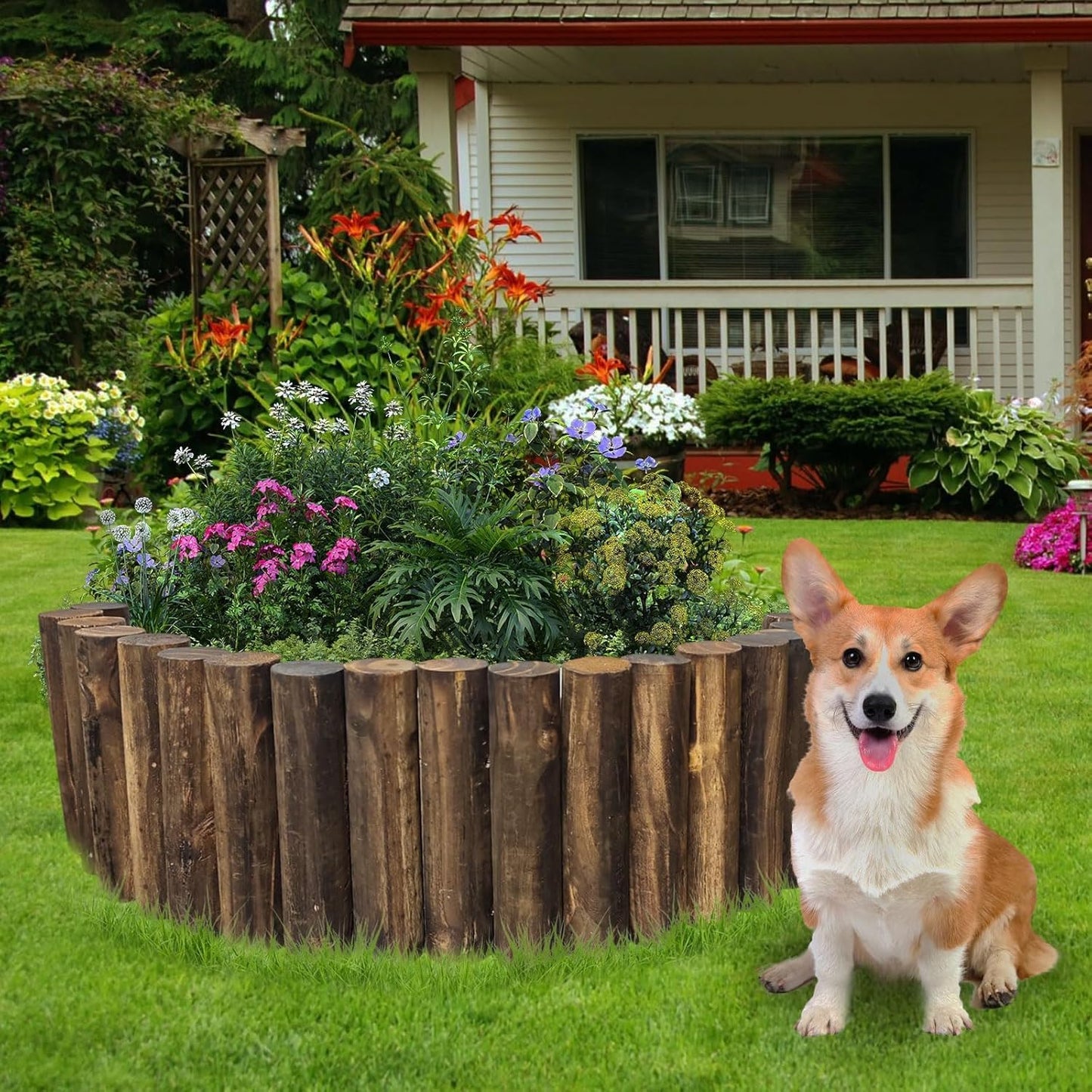 Wood Garden Fence, Wooden Solid Log Edging Border Decorative for Flower Bed Barriers and Landscape Fencing