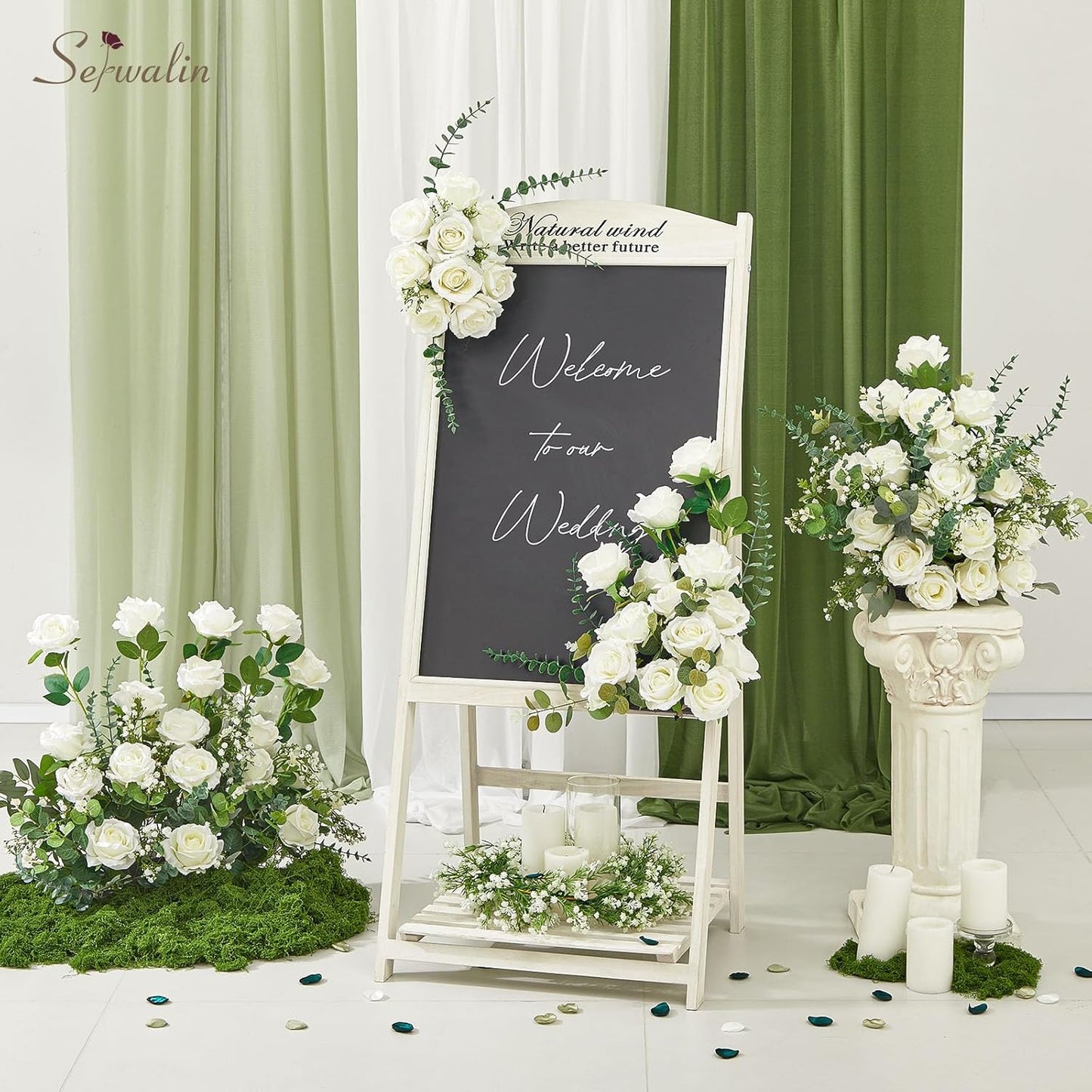 Serwalin 60 PCS White Artificial Roses in Bulk, 3.15'' Flower Head Fake Silk Roses Realistic Roses for Bridal Bouquet Wedding Centerpieces Flower Arrangement Party Home Decor