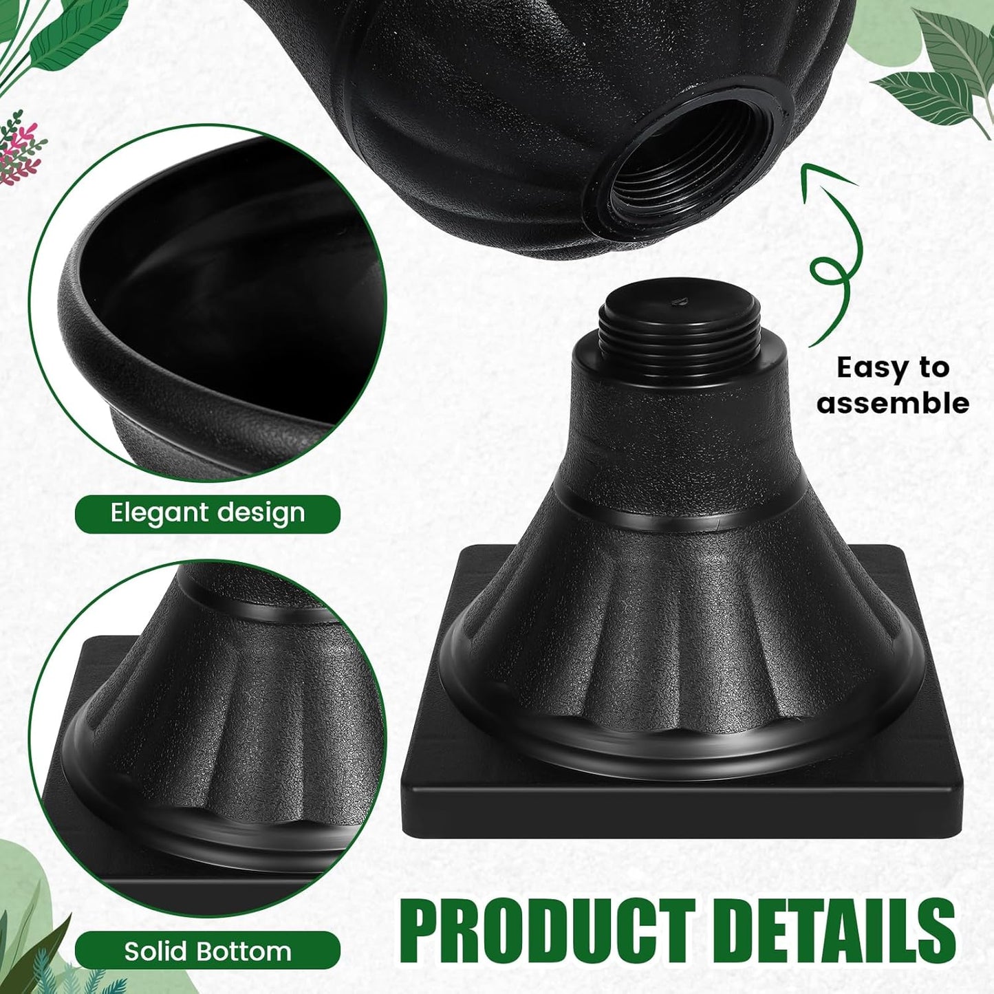 Dandat 4 Pack Large Outdoor Urn Planter 22 inch Tall Plastic Planter for Front Proch Classic Vase Decorative Garden Pot for Indoor Outdoor Door Patio Deck Decor(Black)