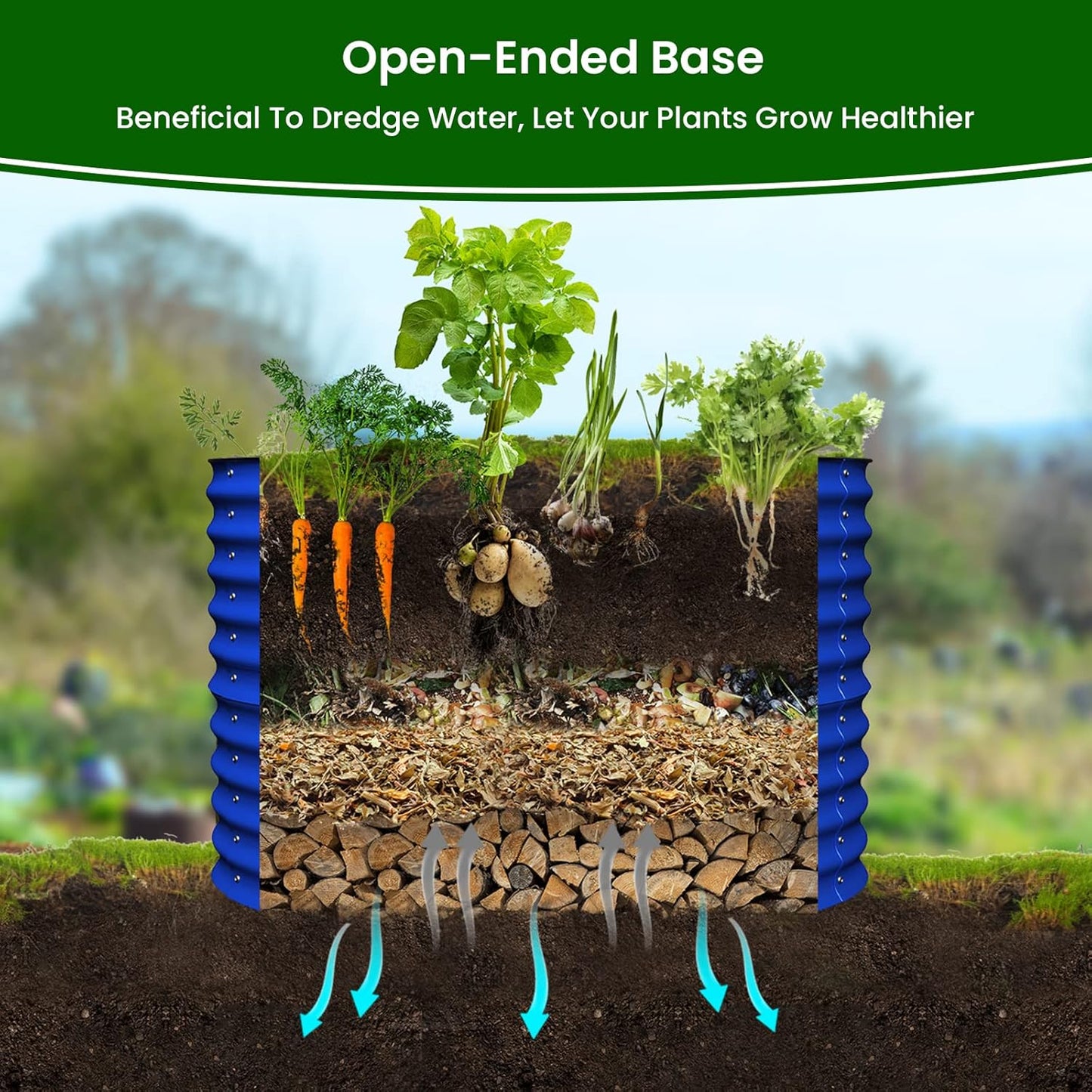 Olle 32" Tall, Galvanized Raised Garden Bed for Flower Round Galvanized Planter Raised Bed Metal Raised Planter Bed, Urban Vegetable Garden Planters, Cobalt Blue