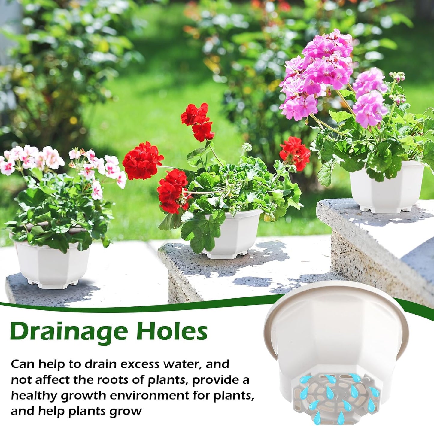 Roshtia 24 Pcs Hanging Plastic Planter Pot with Hook Flower Pots Baskets Hanging Nursery Planter Holder for Outdoor Indoor Plant Garden (Ceramic White,5 Inch)