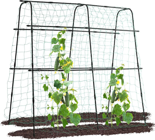 Lalahoni Cucumber Trellis, 5.3x5.3 Feet Metal Garden Arch Plant Support for Climbing Plants Outdoor Vegetable Fruit Flower Vine Peas Beans Trellis for Raised Bed, Lightweight, Black