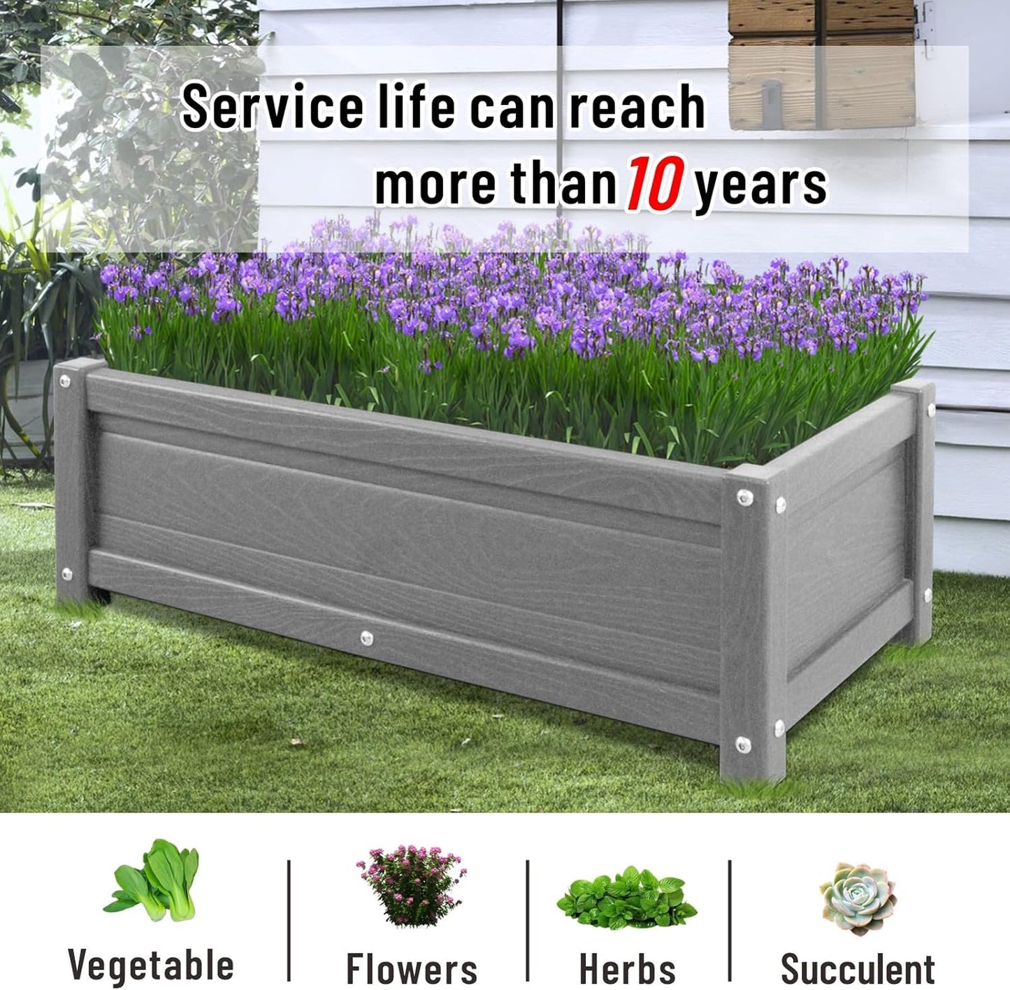 HDPE Raised Planter Box Outdoor,Rot-Resistant and Non-Cracking,Raised Beds for Gardening 29.5 * 14.4 * 9.8 in for Yard,Lawn,Outdoor Planter Boxes Rectangle with Drainage Holes Gray