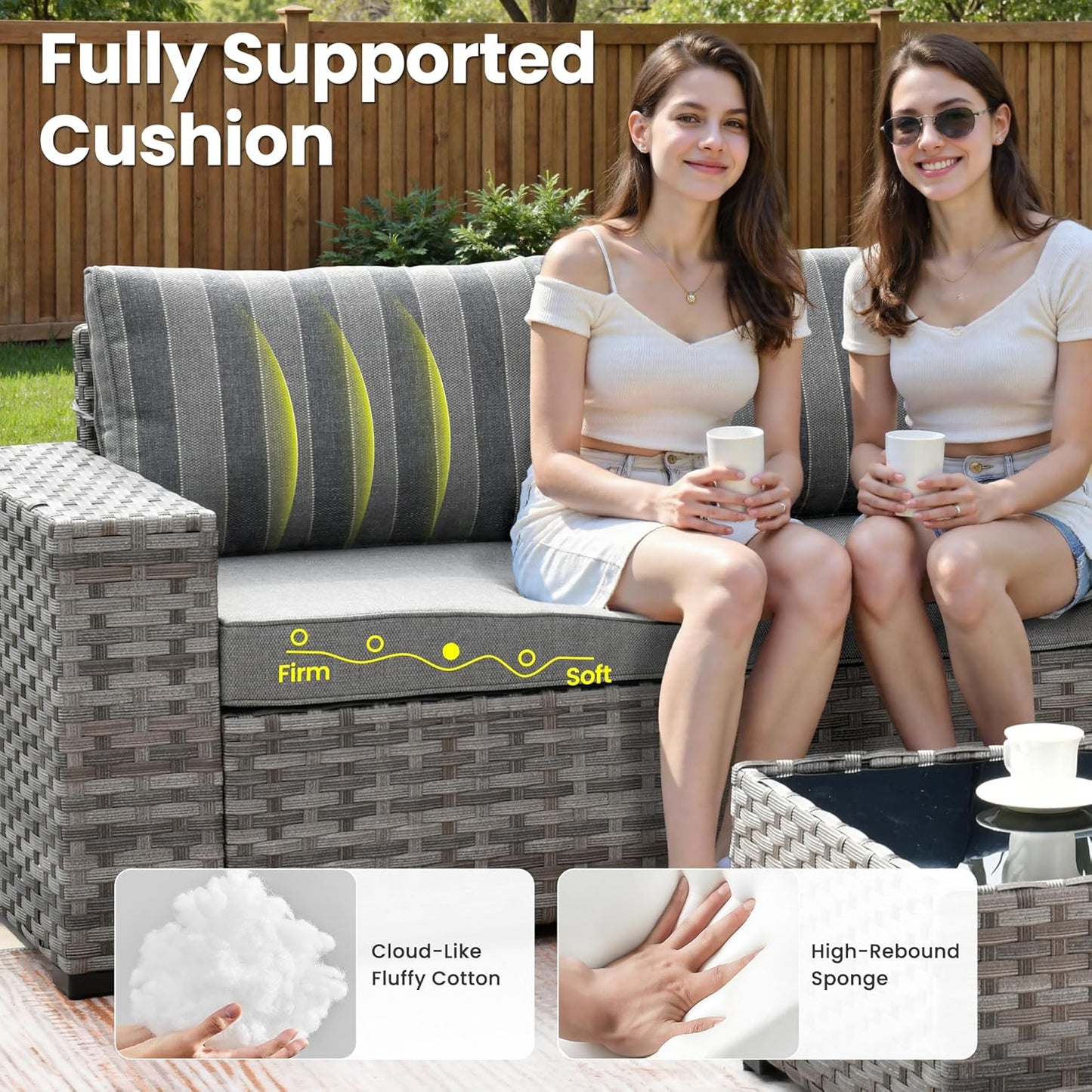 ovios 13 Pieces Patio Furniture Set, Outdoor Wicker Sectional Sofa with 42 Inch Fire Pit Table Comfy Cushions, Modern Modular Deep Seat Rattan Couch Conversation Set, Dark Gray Stripe