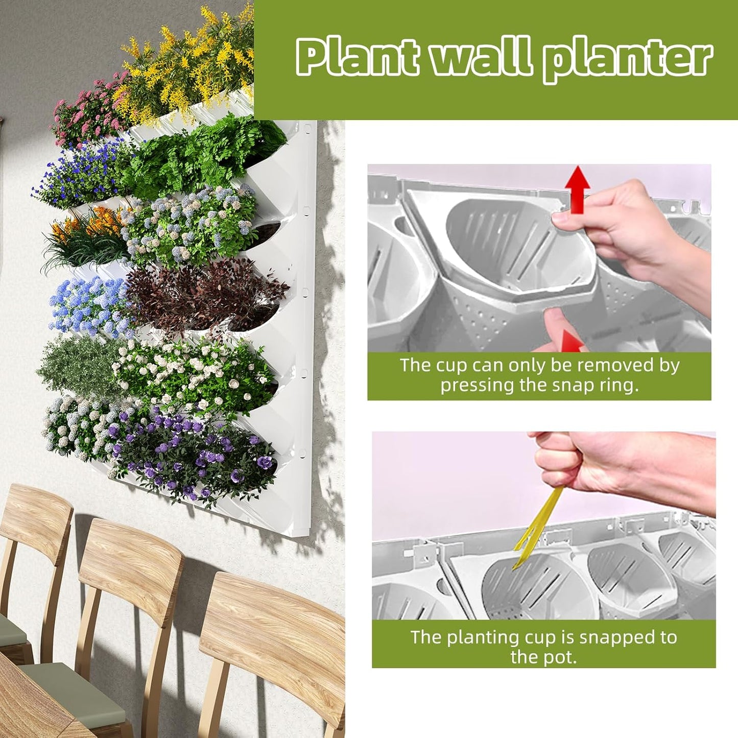 Self-Watering Wall-Mounted Vertical Planter, 36 Pots Wall Planter Indoor Vertical Living Green PlantWall Easy Installation 45''x39'' x5'' (White, 45X39 Inch 36Pcs)
