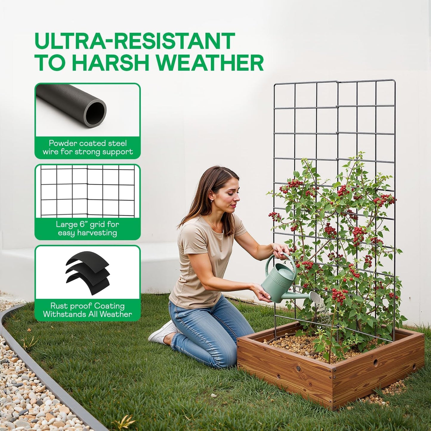 IDZO 2-Panel Folding Trellis, Basic Metal Decoration Trellis for Climbing Plants Outdoor, Tall Metal Plant Trellis with Steel Frame, Panel Trellis Garden Lattice for Vines & Vegetables