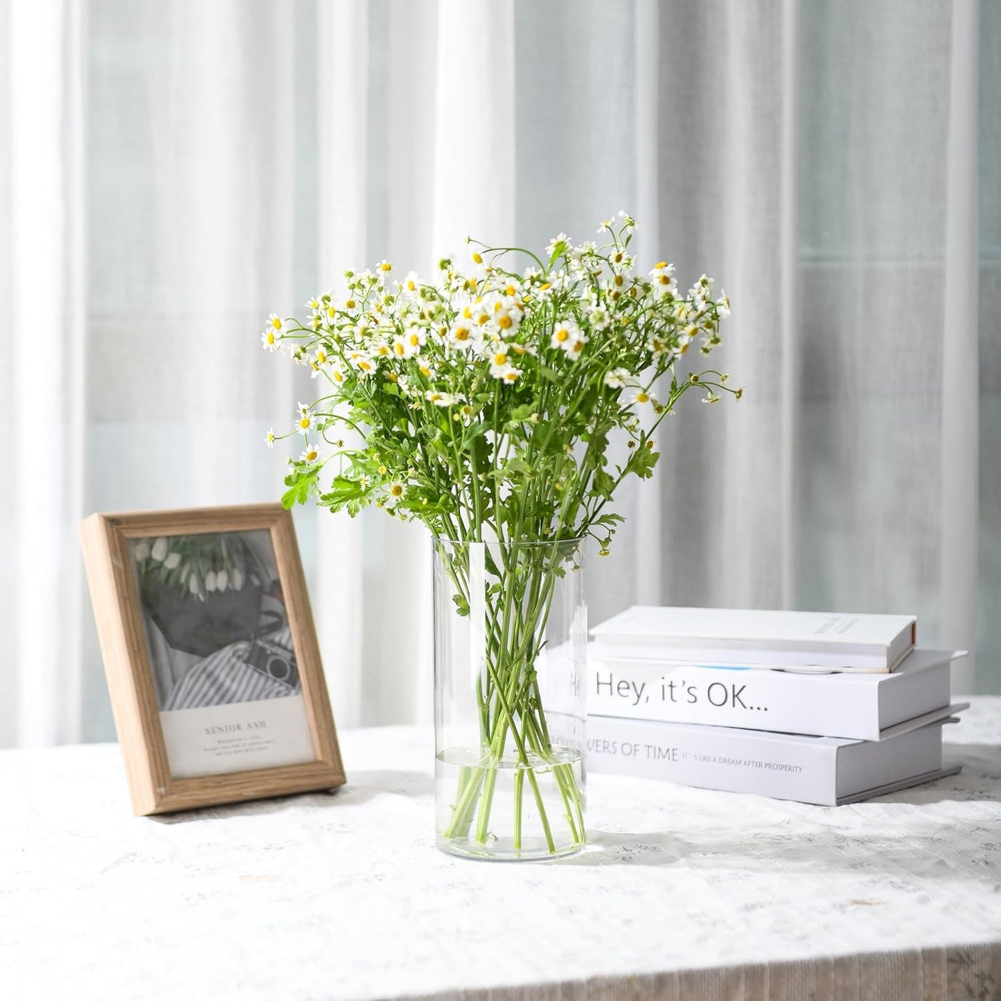 Clear Flower Vase, Non-breakable Vases, 5" W x 8" H, Acrylic Vase, Aesthetic Room Decor Cylindrical Modern Flower Vases for Table Centerpiece, Home Decor, Women Floral Arrangement Gift