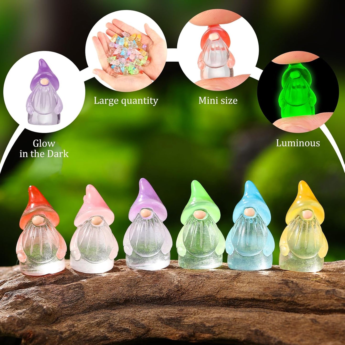 60 Pcs Mini Resin Luminous Gnomes Bulk Tiny Fairy Resin Statues Glow in The Dark Small Gnomes Miniature Figurines for Landscape Outdoor Patio Yard Lawn Plant Pots Fairy Decor(Classic)