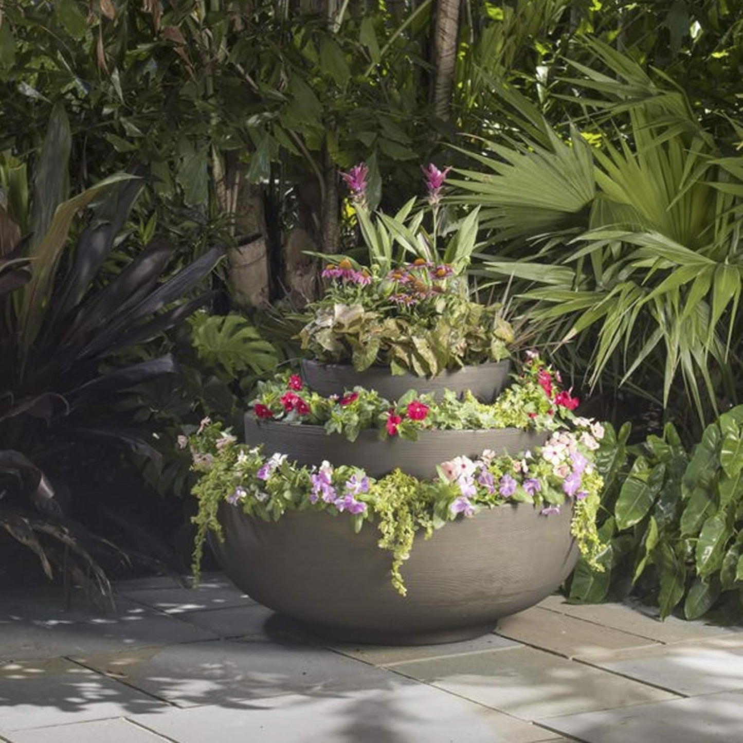 Crescent Garden Orinoco Planter Bowl – Double-Walled Resin Pot for Succulents, Flowers Without Drain Hole - 21" W x 8.25" H (Old Bronze)