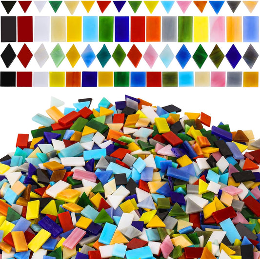 2400 Pcs Mosaic Tiles, Glass Mosaic Tiles for Crafts Bulk, Assorted Color Stained Mosaic Glass Pieces, Mosaic Supplies for Home Decoration, Art Crafts, DIY Projects, Opaque