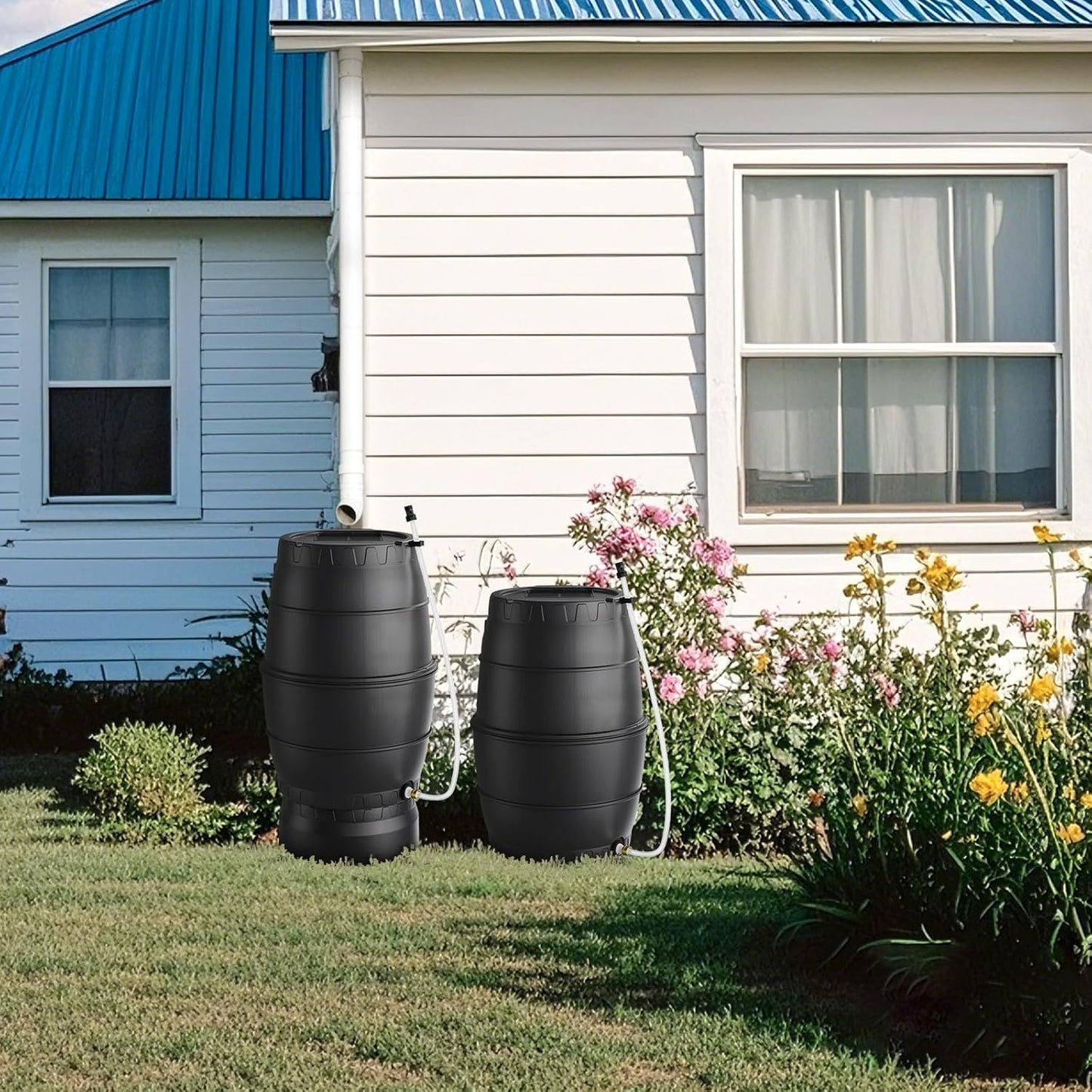 EJWOX Rain Barrel with Stand to Collect Rainwater from Gutter, Heavy Duty BPA Free Rain Water Collection Barrel with Spigot and Filter (45 Gallon, Black)