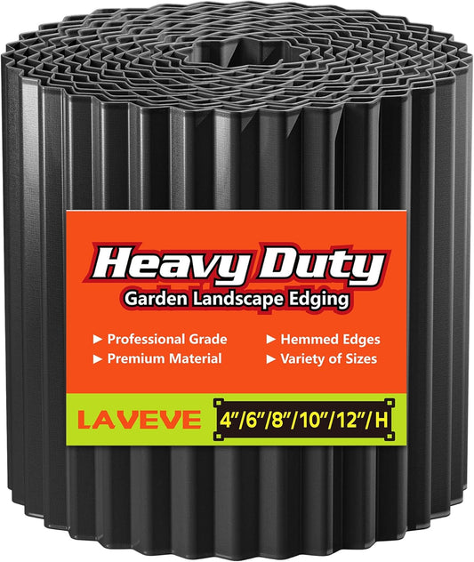 LAVEVE Corrugated Metal Garden Edging 10" x 20Ft, Landscape Edging Border for Lawn, Flower Bed, Garden Fence, Paver Edging (Black)