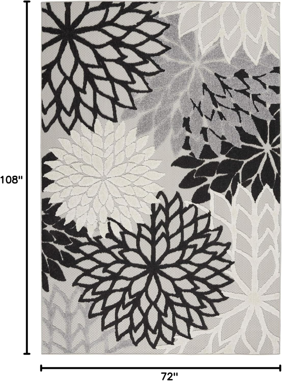 Nourison Aloha Indoor/Outdoor Black White 6' x 9' Area Rug, Tropical, Botanical, Easy Cleaning, Non Shedding, Bed Room, Living Room, Dining Room, Deck, Backyard, Patio (6x9)