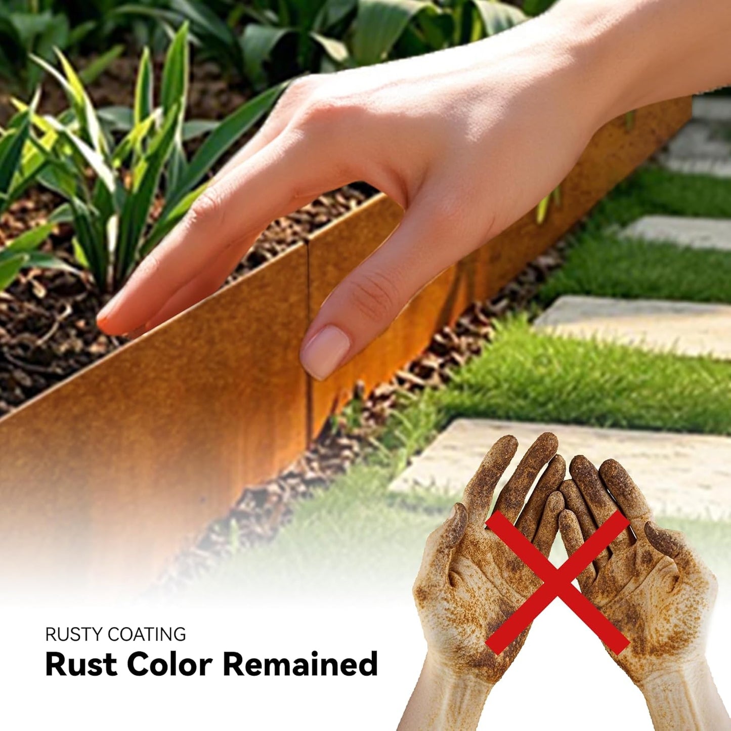 Worth Galvanized Steel Landscape Edging 10" x25' Metal Garden Edging Roll Flexible Bender Border with 8Pcs Stakes for Lawn, Flower Bed Edges, Rust-Like Color