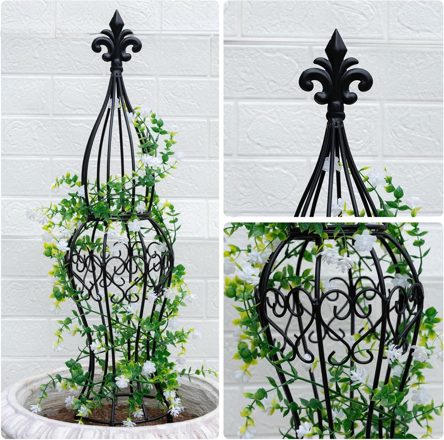 Obelisk Metal Garden Trellis for Climbing Plants - 29.5 in by 6.3 in Durable Iron Structure, Easy Assembly, Perfect for Potted Vines & Roses - Modern Vertical Gardening Support