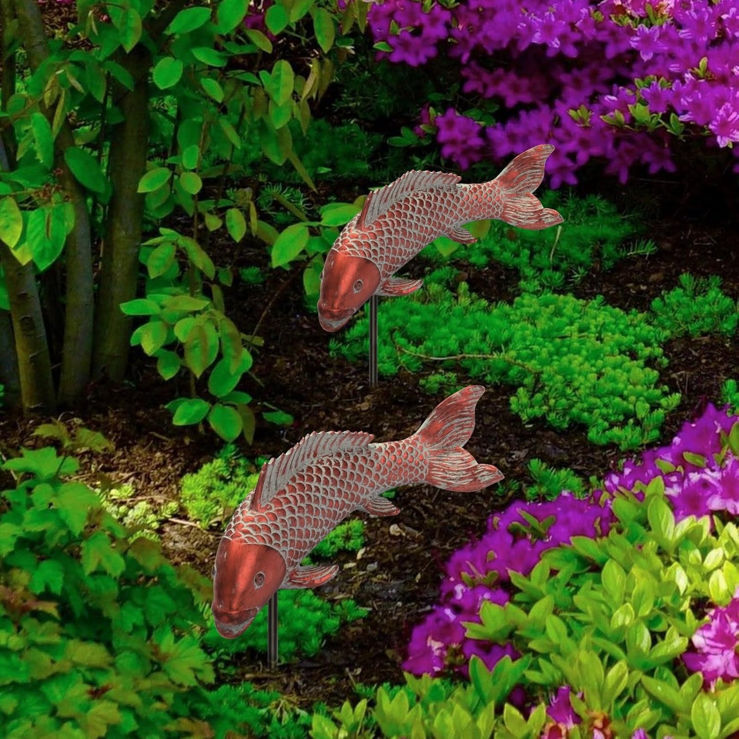 Outdoor Statues Garden Koi Fish Decor, 2pcs Antique Copper Koi Fish Sculpture for Pond Lawn Patio Porch Yard Decor Home House Ornaments, Birthday Gardening Gifts for Grandma Women