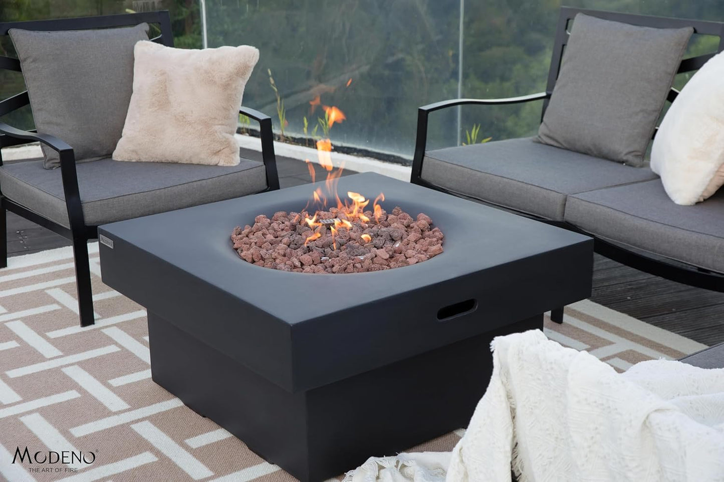 AMS Fireplace | Modeno | Branford | Firepit Table | Cover and Lava Rocks Included | (Fuel: Liquid Propane - Black)