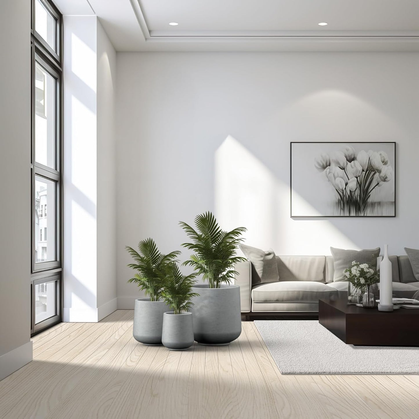 Kante 15.3"+11.6"+8.2" Dia Round Concrete Planter, Large Outdoor Indoor Planter Pots Containers with Drainage Holes and Rubber Plug for Home Garden Patio, Gray Concrete