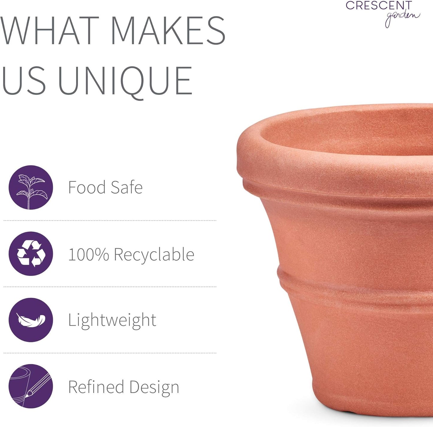 Crescent Garden Brunello Classic Rolled Rim Planter Pot, Indoor/Outdoor Weather-Safe Round Plant Pot, 16'' (Terracotta Color)