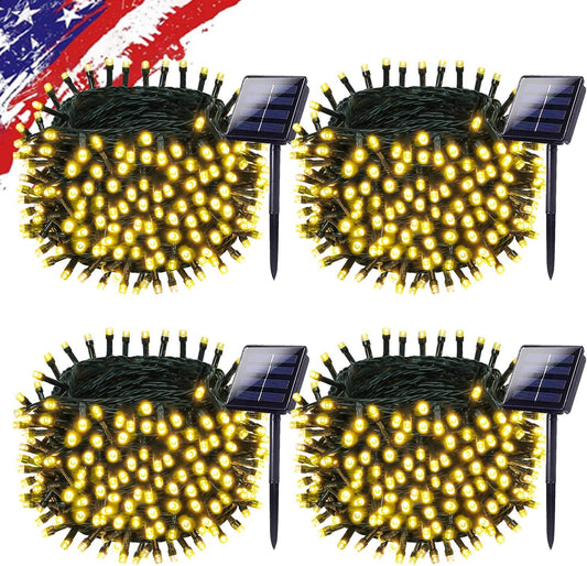 Solar String Lights Outdoor Waterproof 4PK 400LED 132FT Twinkle Lights Auto On/Off Solar Powered LED Fairy Light Green Wire with 8 Modes for Christmas Tree Party Wedding Garden Decoration (Warm White)