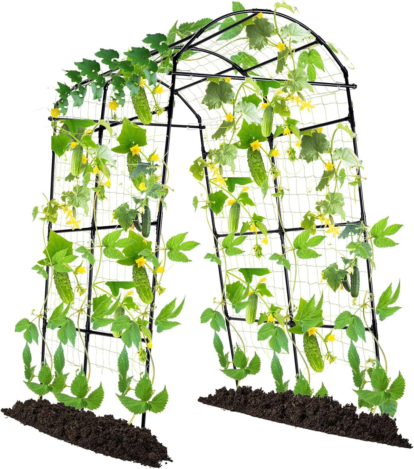 Lalahoni Garden Arch Trellis for Climbing Plants Outdoor, 7.8 Feet Tall Metal Large Archway Arbor Trellis Vine Plant Vegetables Squash Pumpkin Peas Beans Cucumber for Garden Raised Bed, Black
