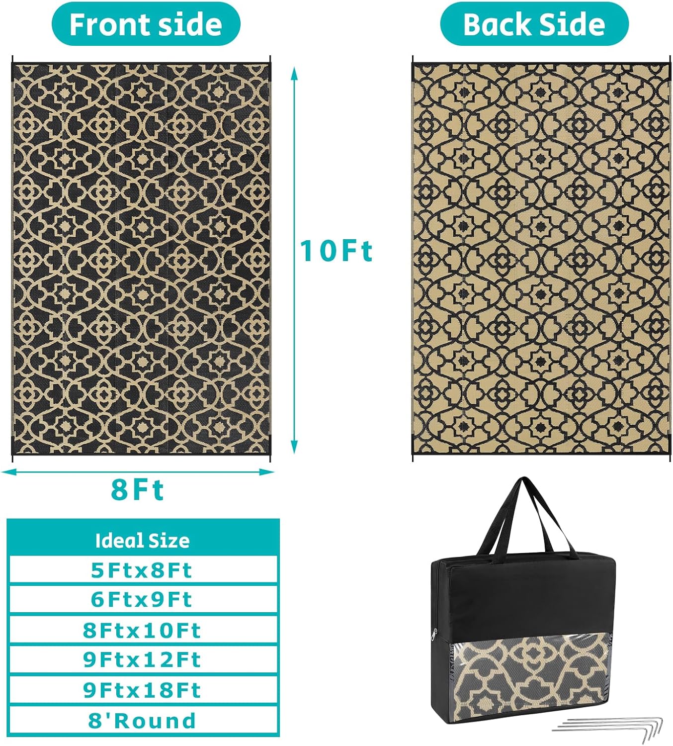 HEBE Outdoor Rug Waterproof 8x10, Reversible Plastic Straw Rug RV Camping Rug, Indoor Outdoor Patio Mat Clearance, Outside Carpet for Porch,Deck,Camper,Balcony,Backyard,Picnic