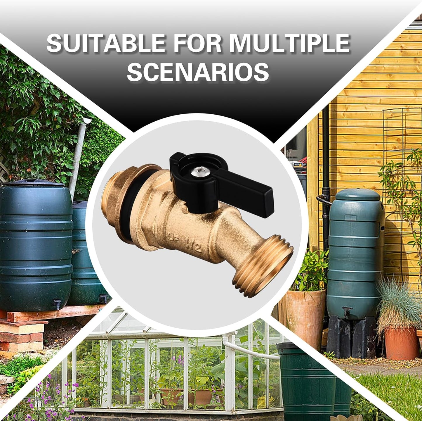 Brass Water Container Rain Barrel Faucets Lead-Free Compliant Spigot Bulkhead Fitting 1/2" Inlet to 3/4"GHT Male Thread Outlet with Quarter Turn Ball Valve Include Bulkhead Fitting and Washers