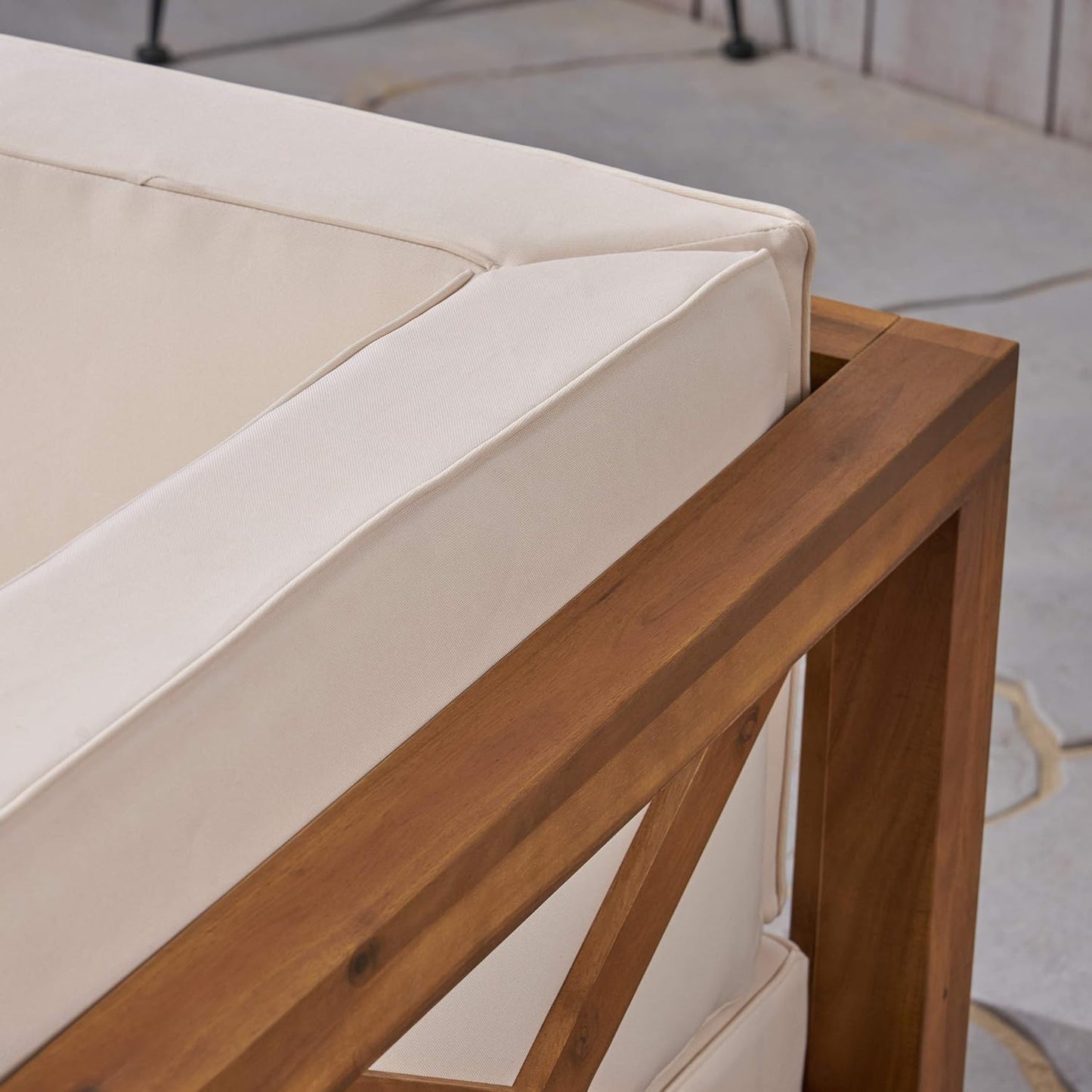 GDFStudio Outdoor Sectional Sofa Set | 3-Seater | Acacia Wood | Water-Resistant Cushions | Teak and Beige