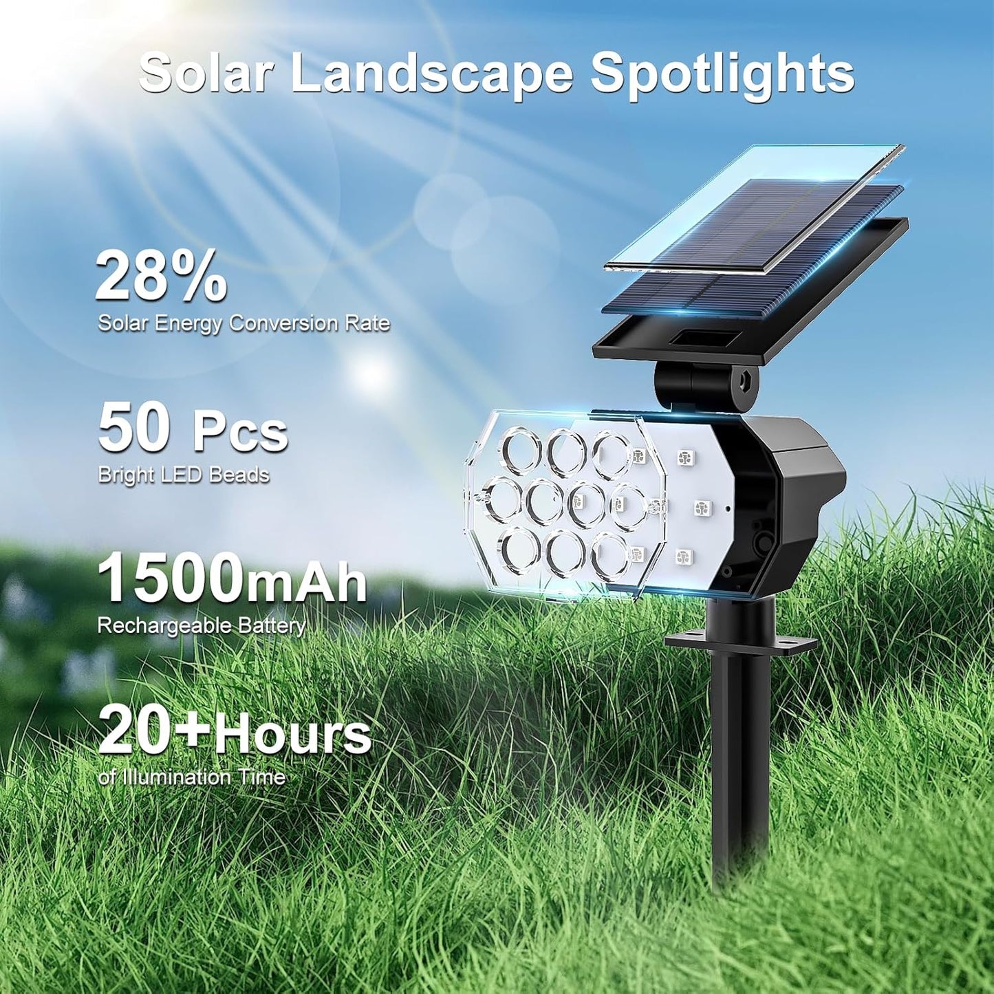 Solar Spot Lights Outdoor Color Changing, [7 Modes/8 Pack] Christmas IP67 Waterproof Landscape Spotlights, Dusk to Dawn Solar Powered Security Light for Patio Gate Walkway Pool Garden Yard Driveway