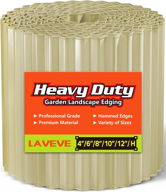 LAVEVE Corrugated Metal Garden Edging 10" x 20Ft, Landscape Edging Border for Lawn, Flower Bed, Garden Fence, Paver Edging (Cream)