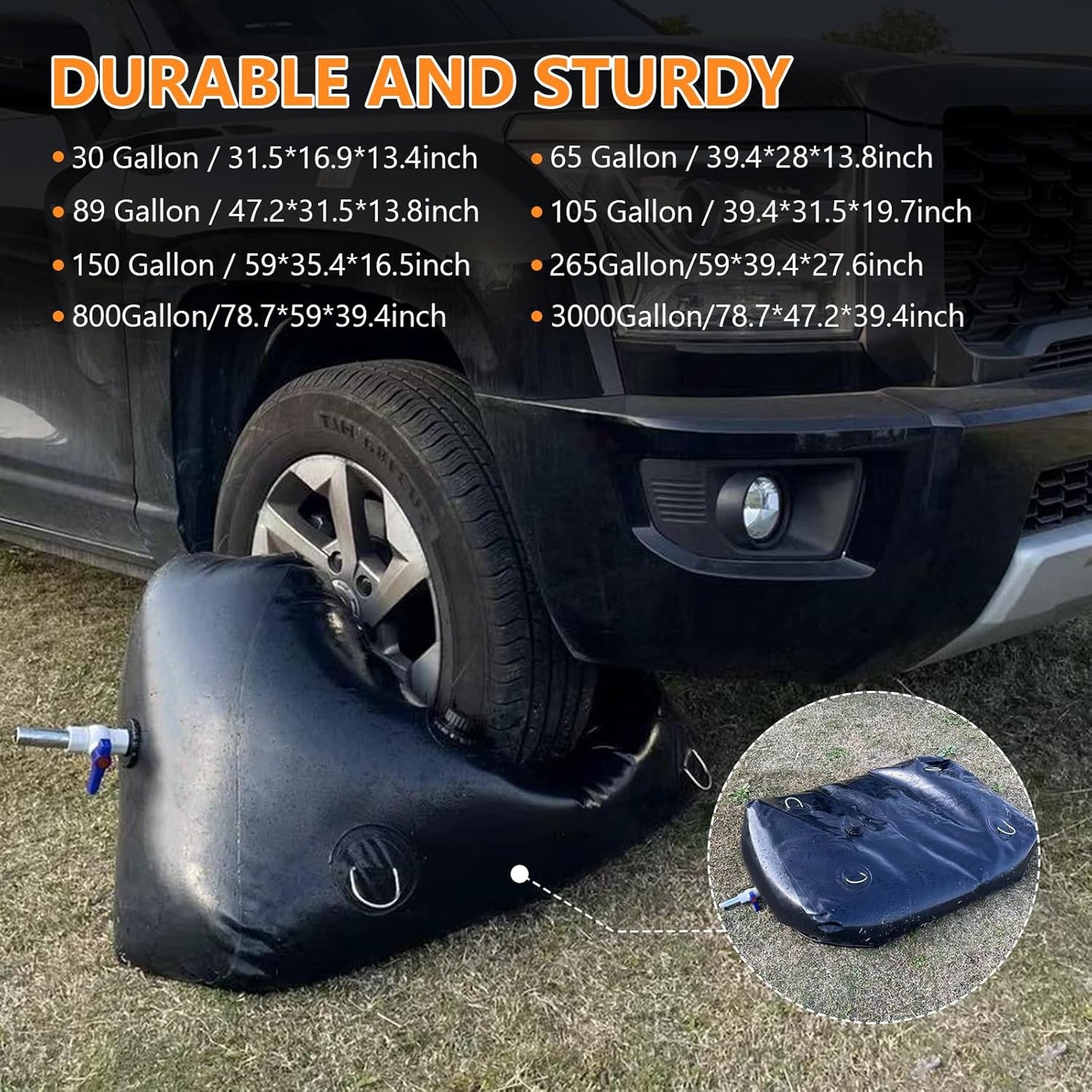 Water Storage Bladder, Water Tank, 150 Gallon Foldable Portable Water Storage, Large Water Storage Containers with 3/4" PVC Spigot Kit for Camping, Garden, Emergency Water Storage