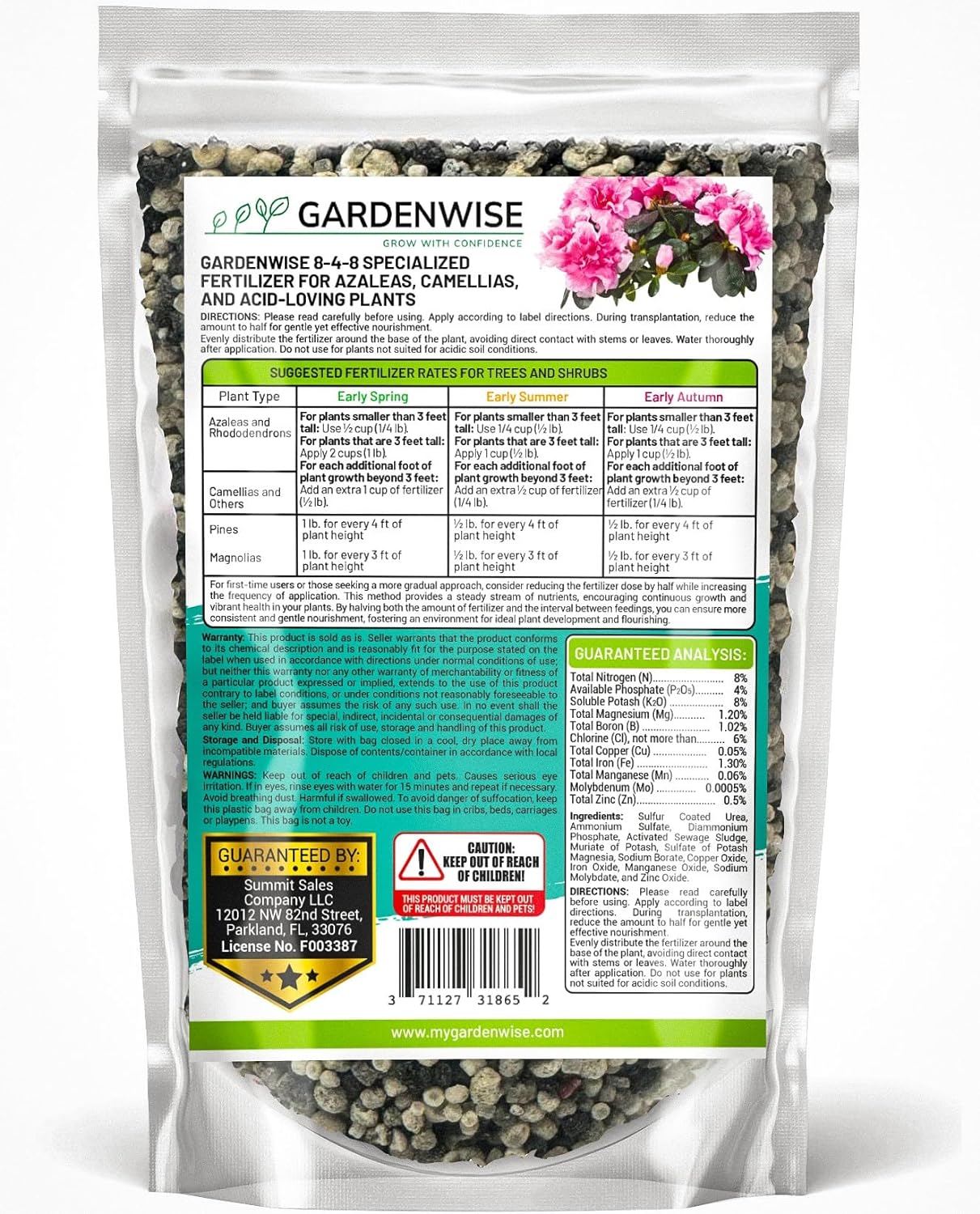 8-4-8 Acidic Fertilizer for Azaleas, Camellias (Camelia), Hydrangeas, Blueberries, Gardenias, Magnolia Trees, Evergreens, and Rhododendrons - Ideal Iron-Rich Plant Food (1 Quart)