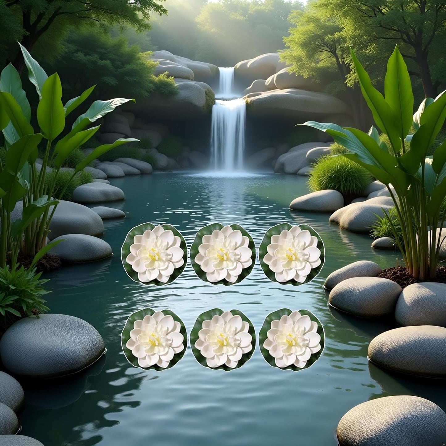 6 Pcs White Artificial Lotus Flowers Large Floating Lotus Faux Water Lily Flowers Fish Pond Artificial Plants with Artificial Lily Pads, Artificial Plants, Lotus Flower, Decorations